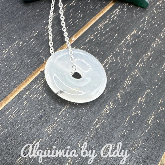 Rutile/white rutilated quartz donut 925 silver necklace - Picture 1 of 3